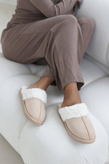 Ciara Cream Suede Faux Fur Trim Mule Slipper