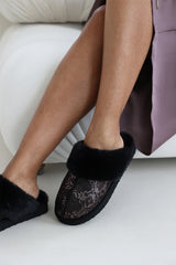 Ciara Black Faux Fur Trim Mule Slipper