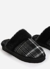 Qalyx Cosy Tartan Check Faux Fur Trim Mule Slipper