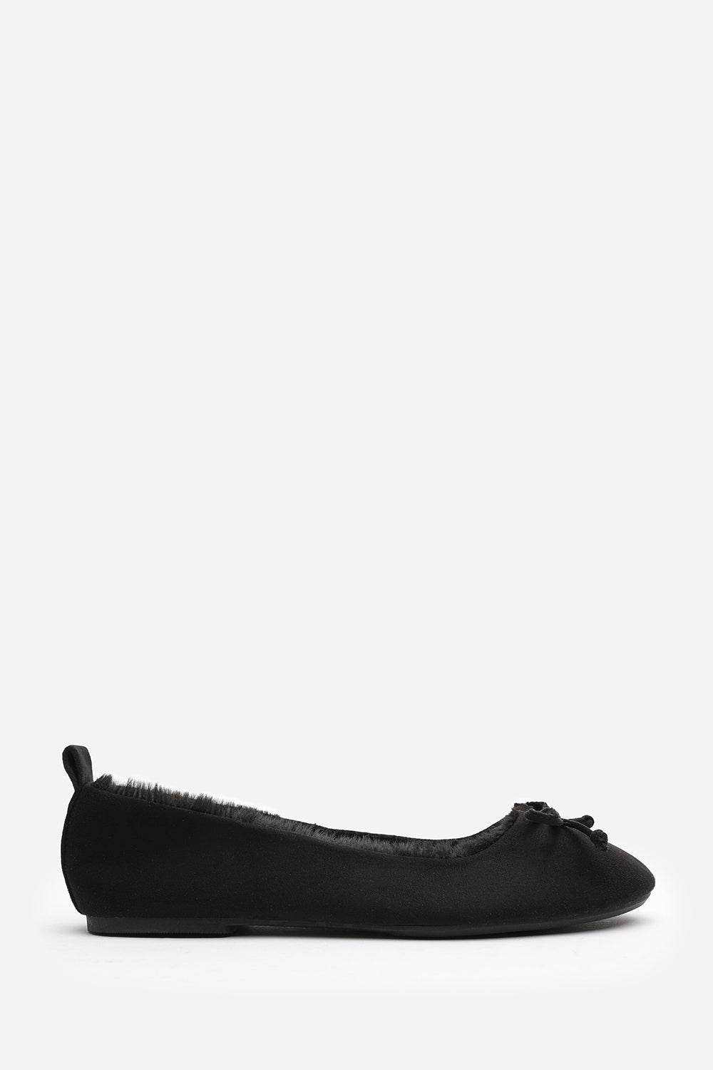 Cassia Ballet Slippers with Black Faux Fur Lining and Bow detail