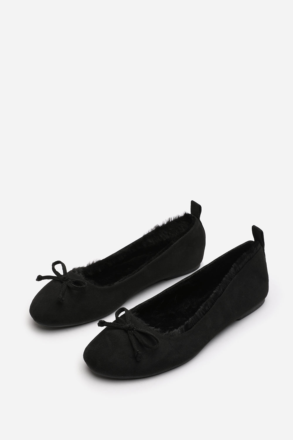 Cassia Ballet Slippers with Black Faux Fur Lining and Bow detail