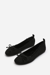 Cassia Ballet Slippers with Black Faux Fur Lining and Bow detail