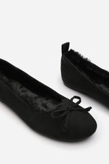 Cassia Ballet Slippers with Black Faux Fur Lining and Bow detail