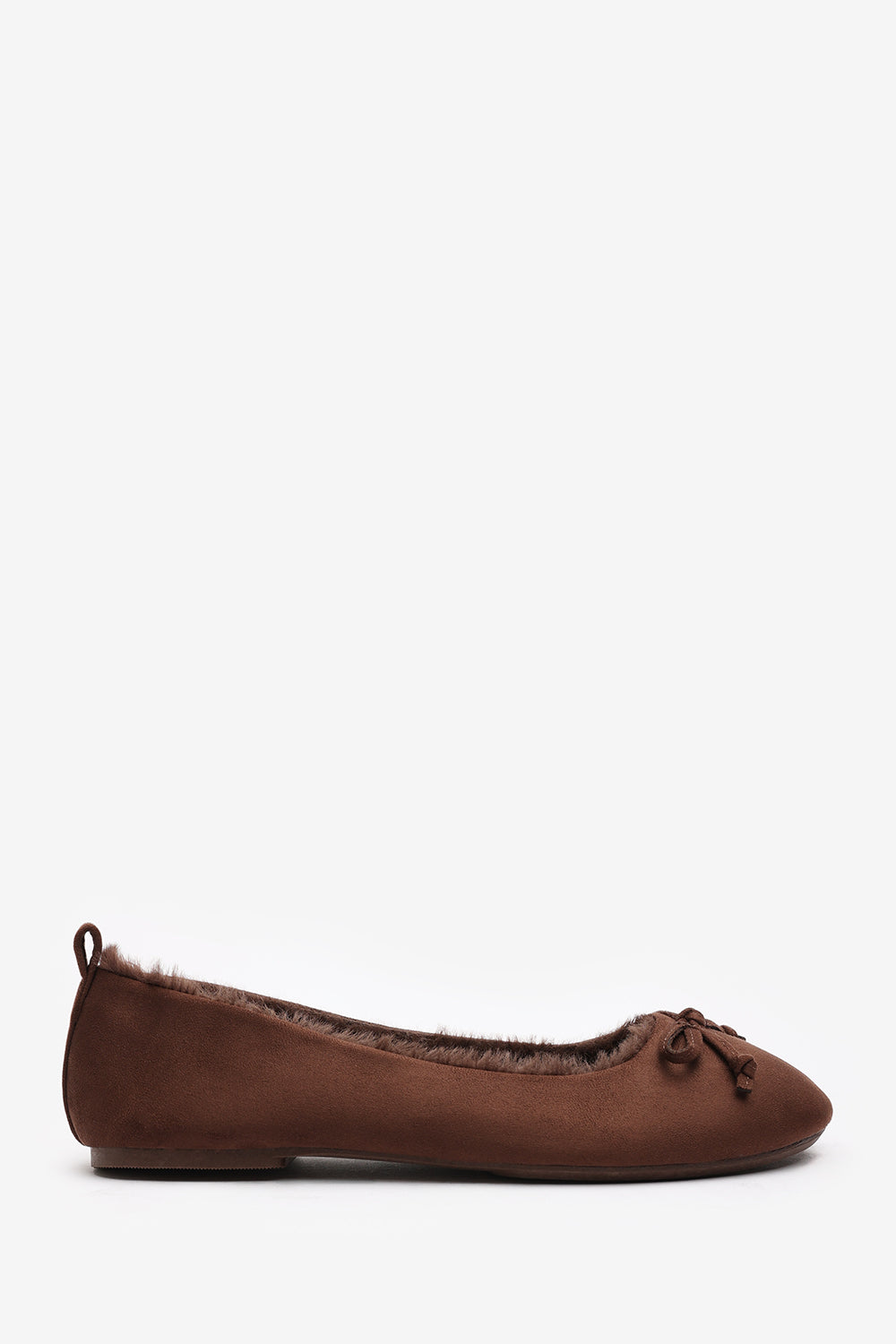 Cassia Ballet Slippers with Brown Faux Fur Lining and Bow detail