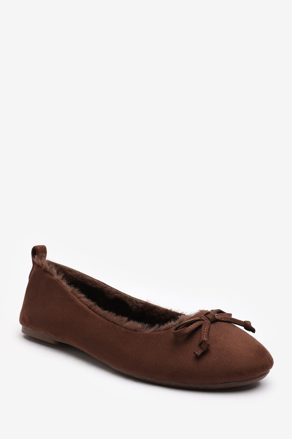 Cassia Ballet Slippers with Brown Faux Fur Lining and Bow detail