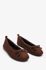 Cassia Ballet Slippers with Brown Faux Fur Lining and Bow detail