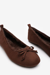 Cassia Ballet Slippers with Brown Faux Fur Lining and Bow detail