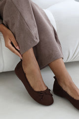 Cassia Ballet Slippers with Brown Faux Fur Lining and Bow detail