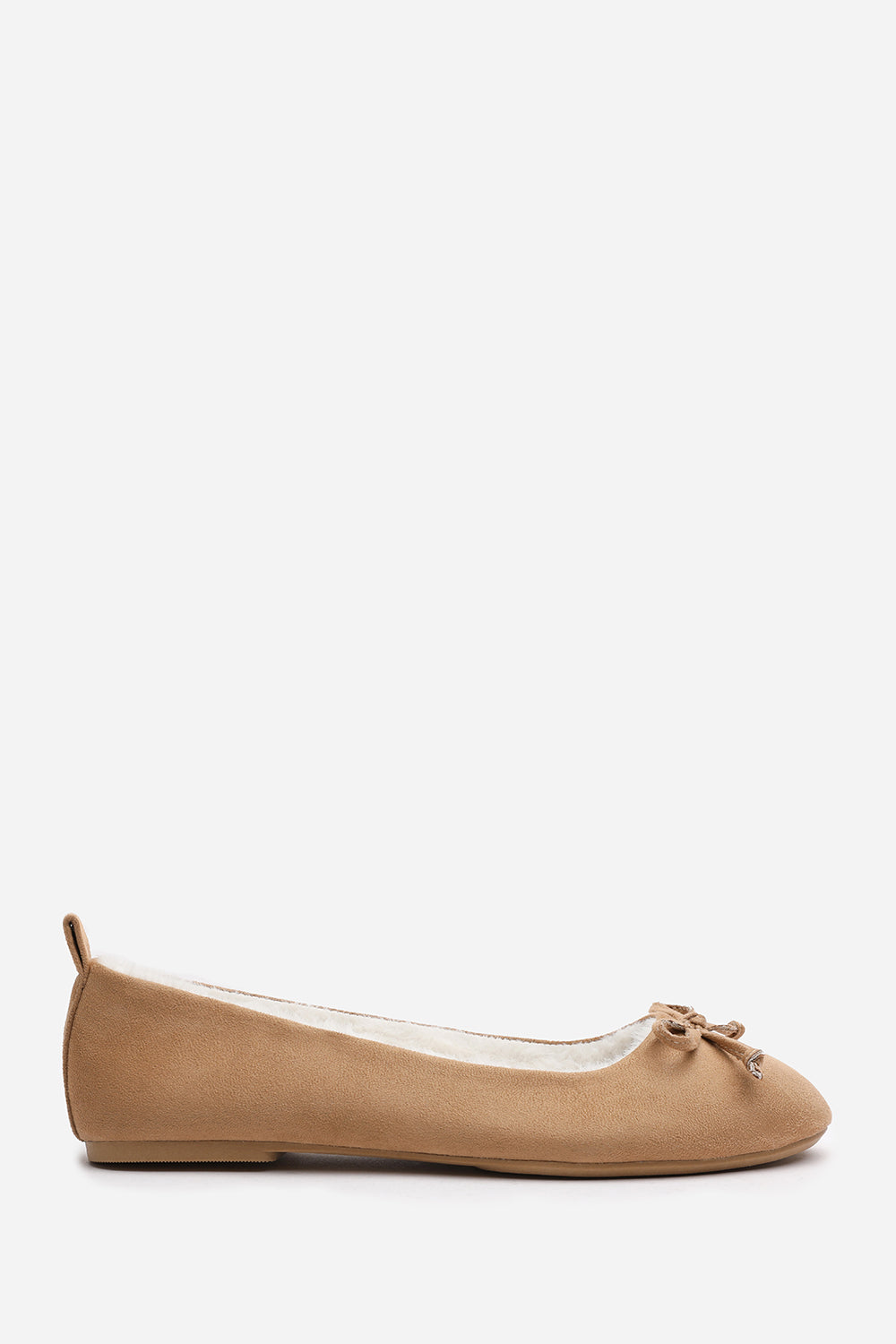 Cassia Ballet Slippers with Camel Faux Fur Lining and Bow detail