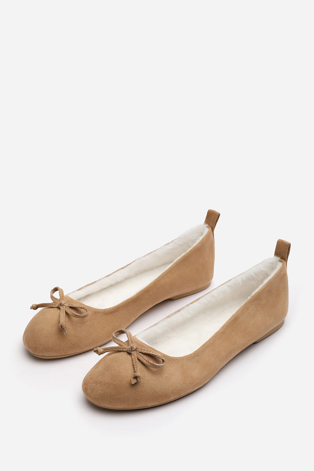 Cassia Ballet Slippers with Camel Faux Fur Lining and Bow detail