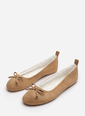 Qavelle Ballet Slippers With  Faux Fur Lining And Bow Detail