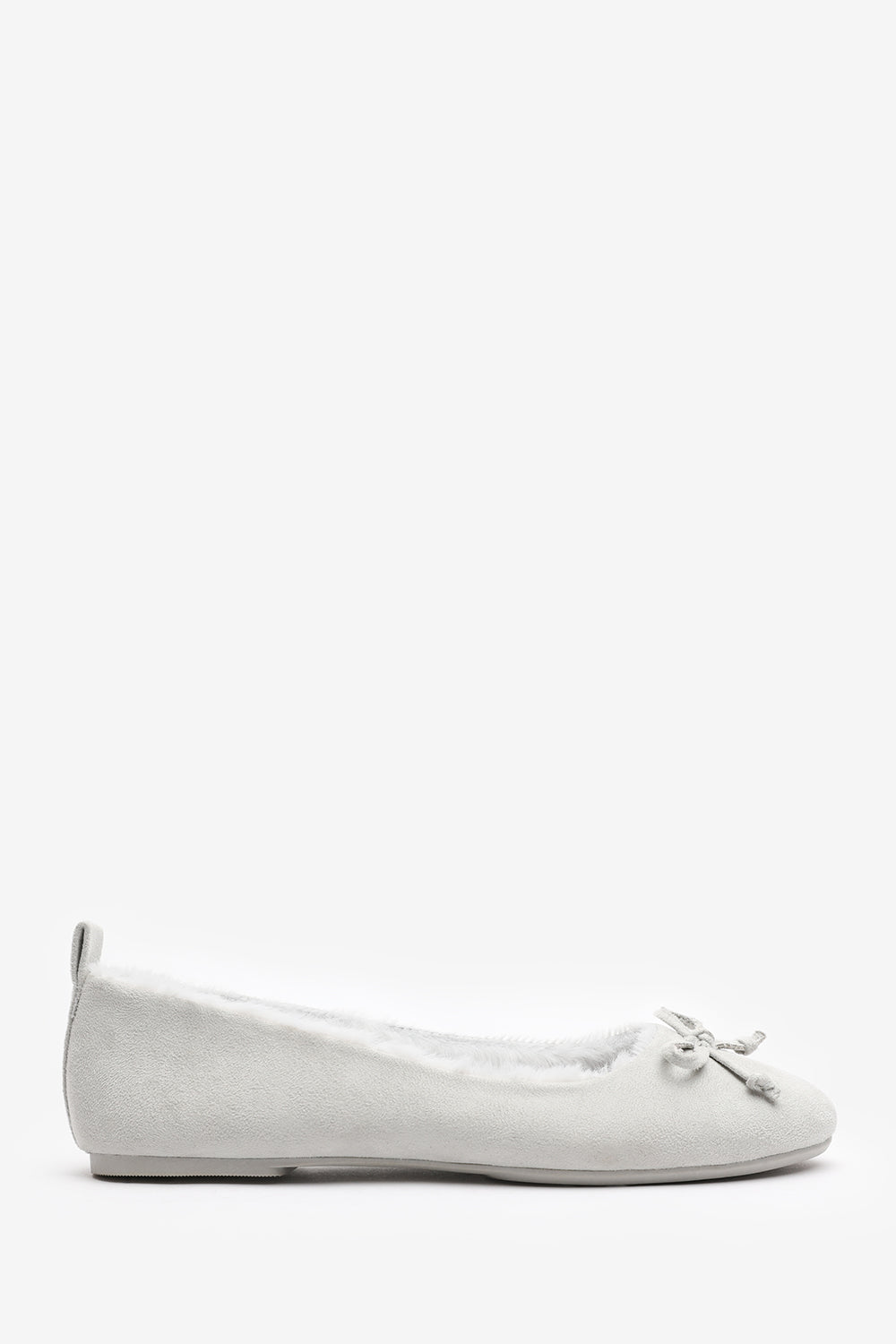 Cassia Ballet Slippers with Grey Faux Fur Lining and Bow detail