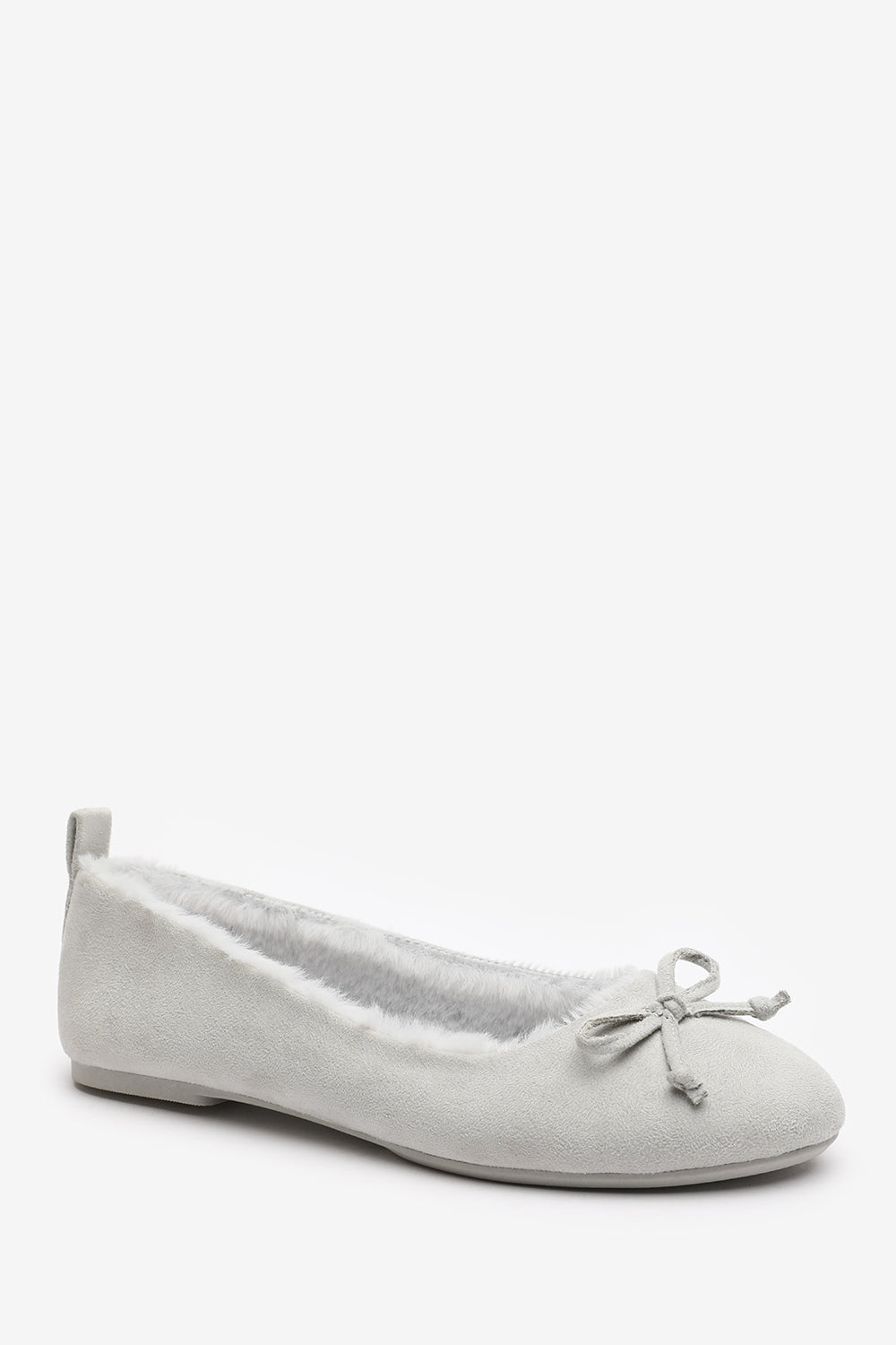 Cassia Ballet Slippers with Grey Faux Fur Lining and Bow detail