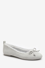 Cassia Ballet Slippers with Grey Faux Fur Lining and Bow detail