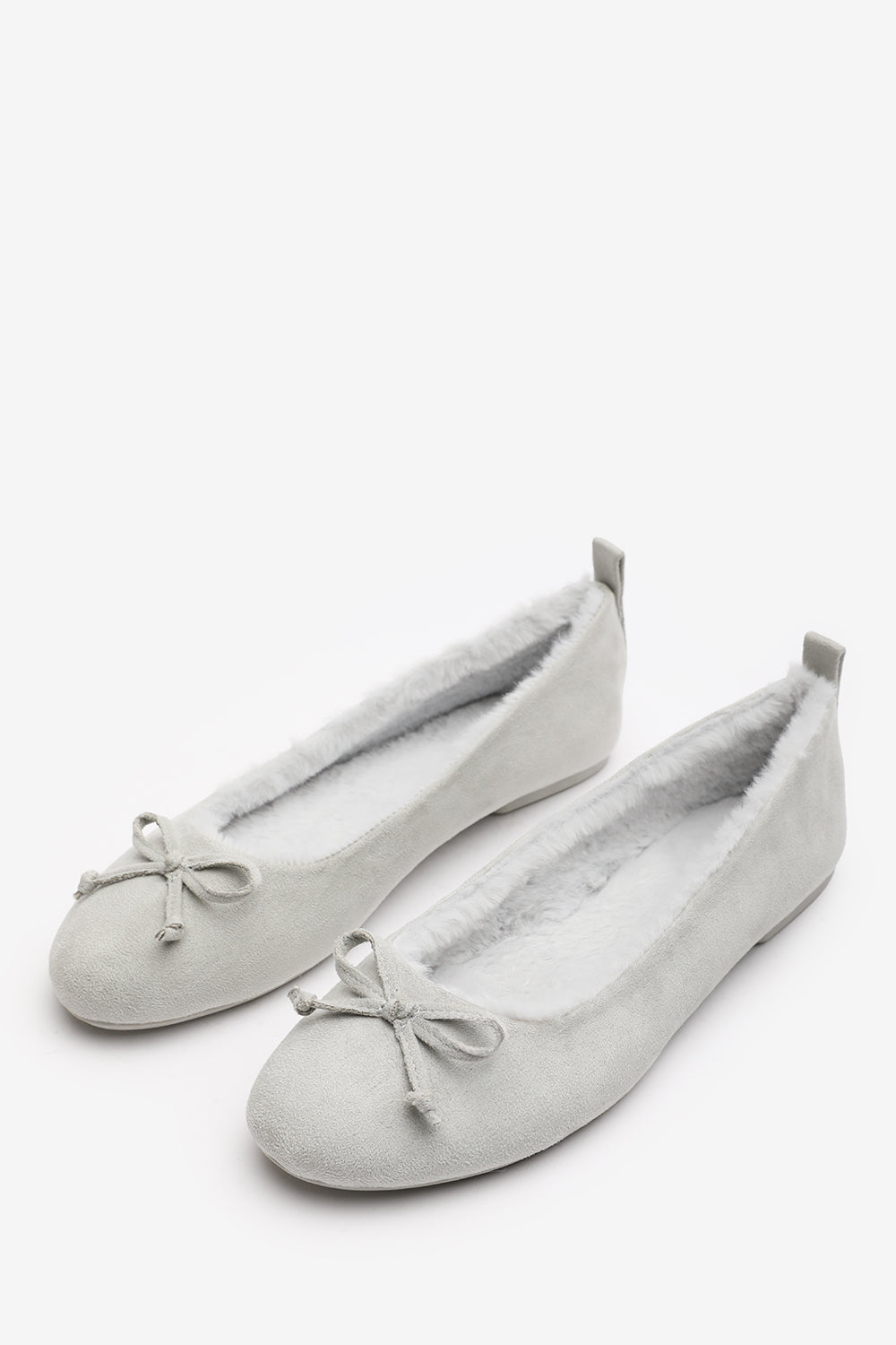 Cassia Ballet Slippers with Grey Faux Fur Lining and Bow detail