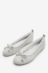 Cassia Ballet Slippers with Grey Faux Fur Lining and Bow detail