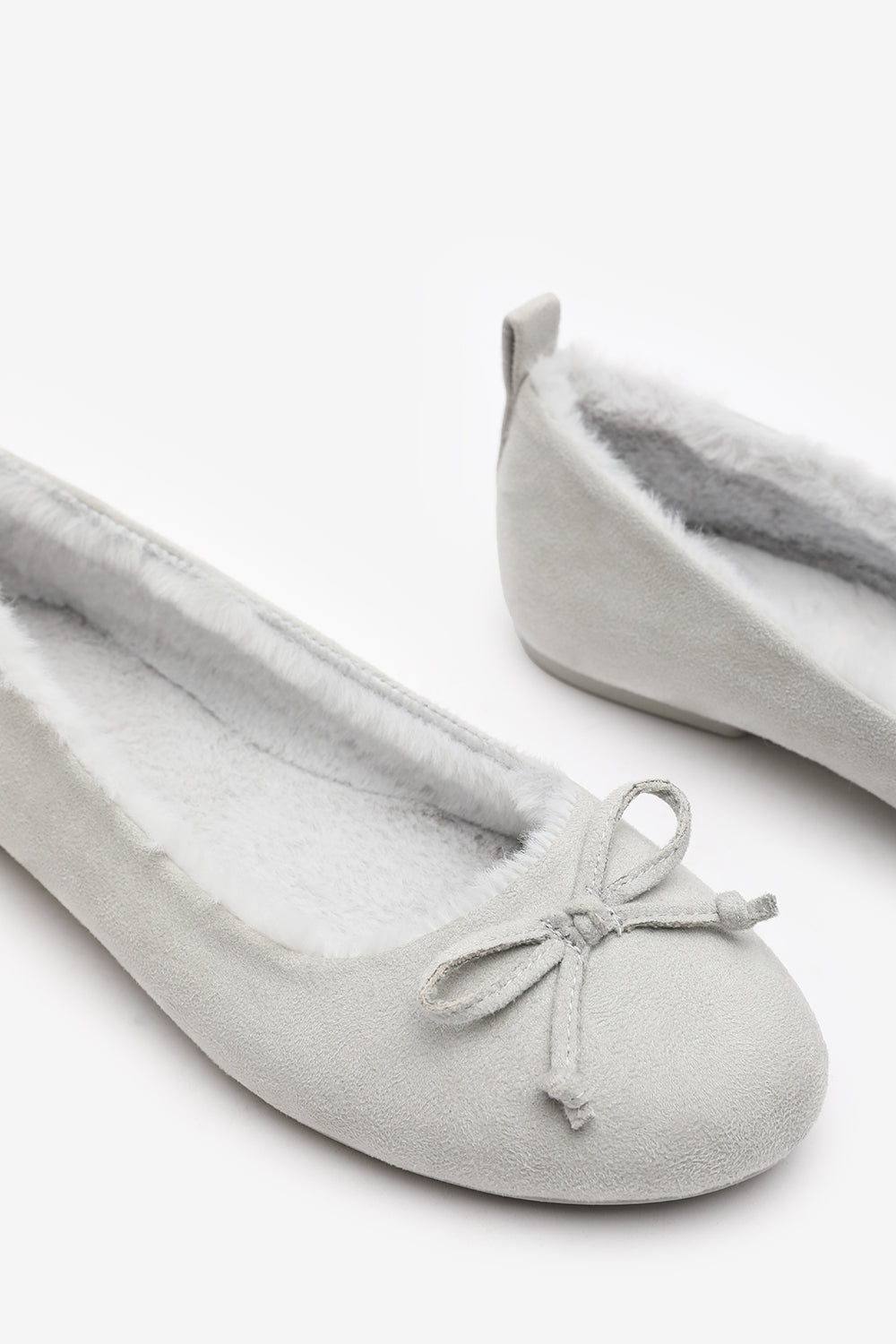 Cassia Ballet Slippers with Grey Faux Fur Lining and Bow detail