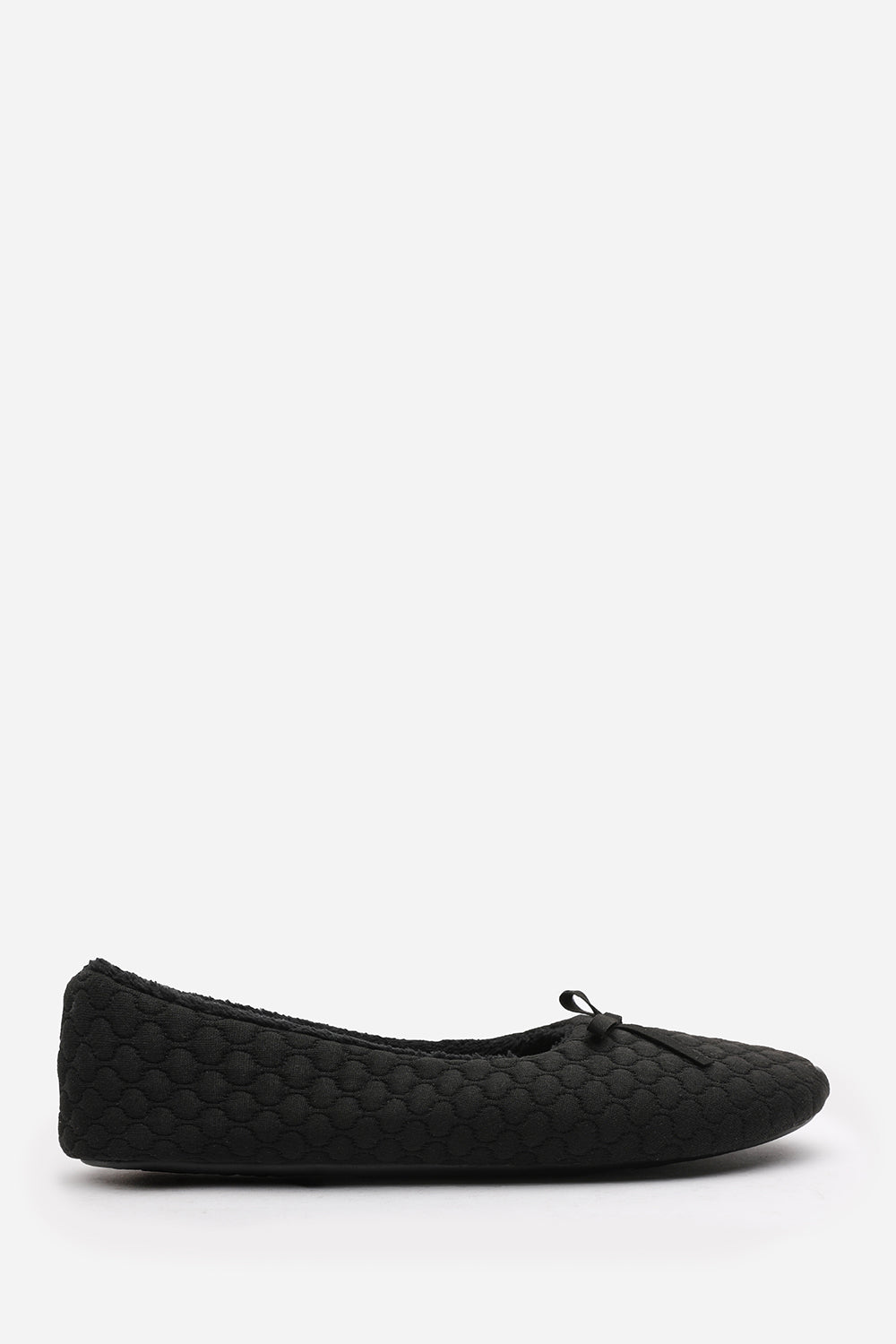 Sorelle Ballet Quilted Slippers with Black Faux Fur Lining and Bow Detail