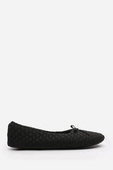 Sorelle Ballet Quilted Slippers with Black Faux Fur Lining and Bow Detail