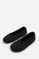 Sorelle Ballet Quilted Slippers with Black Faux Fur Lining and Bow Detail