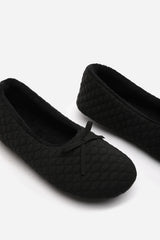 Sorelle Ballet Quilted Slippers with Black Faux Fur Lining and Bow Detail