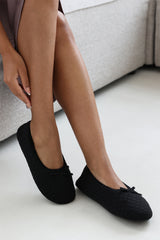 Sorelle Ballet Quilted Slippers with Black Faux Fur Lining and Bow Detail
