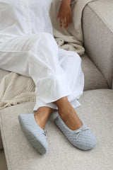 Sorelle Ballet Quilted Slippers with Grey Faux Fur Lining and Bow Detail