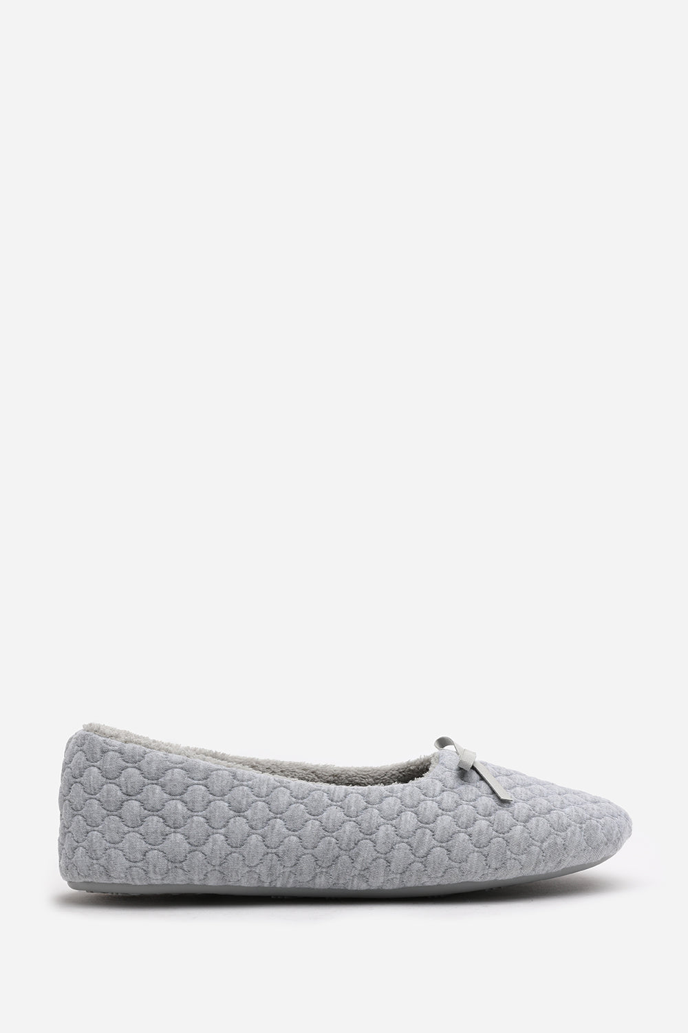 Sorelle Ballet Quilted Slippers with Grey Faux Fur Lining and Bow Detail