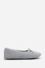 Sorelle Ballet Quilted Slippers with Grey Faux Fur Lining and Bow Detail