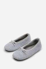 Sorelle Ballet Quilted Slippers with Grey Faux Fur Lining and Bow Detail