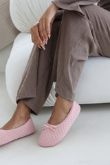 Sorelle Ballet Quilted Slippers with Pink Faux Fur Lining and Bow Detail