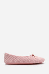 Sorelle Ballet Quilted Slippers with Pink Faux Fur Lining and Bow Detail