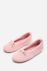 Sorelle Ballet Quilted Slippers with Pink Faux Fur Lining and Bow Detail