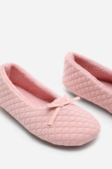 Sorelle Ballet Quilted Slippers with Pink Faux Fur Lining and Bow Detail
