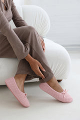 Sorelle Ballet Quilted Slippers with Pink Faux Fur Lining and Bow Detail