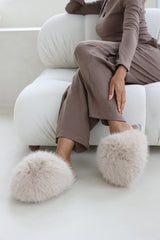 Inez Ultimate Fluffy Beige Faux Fur Mule Slippers