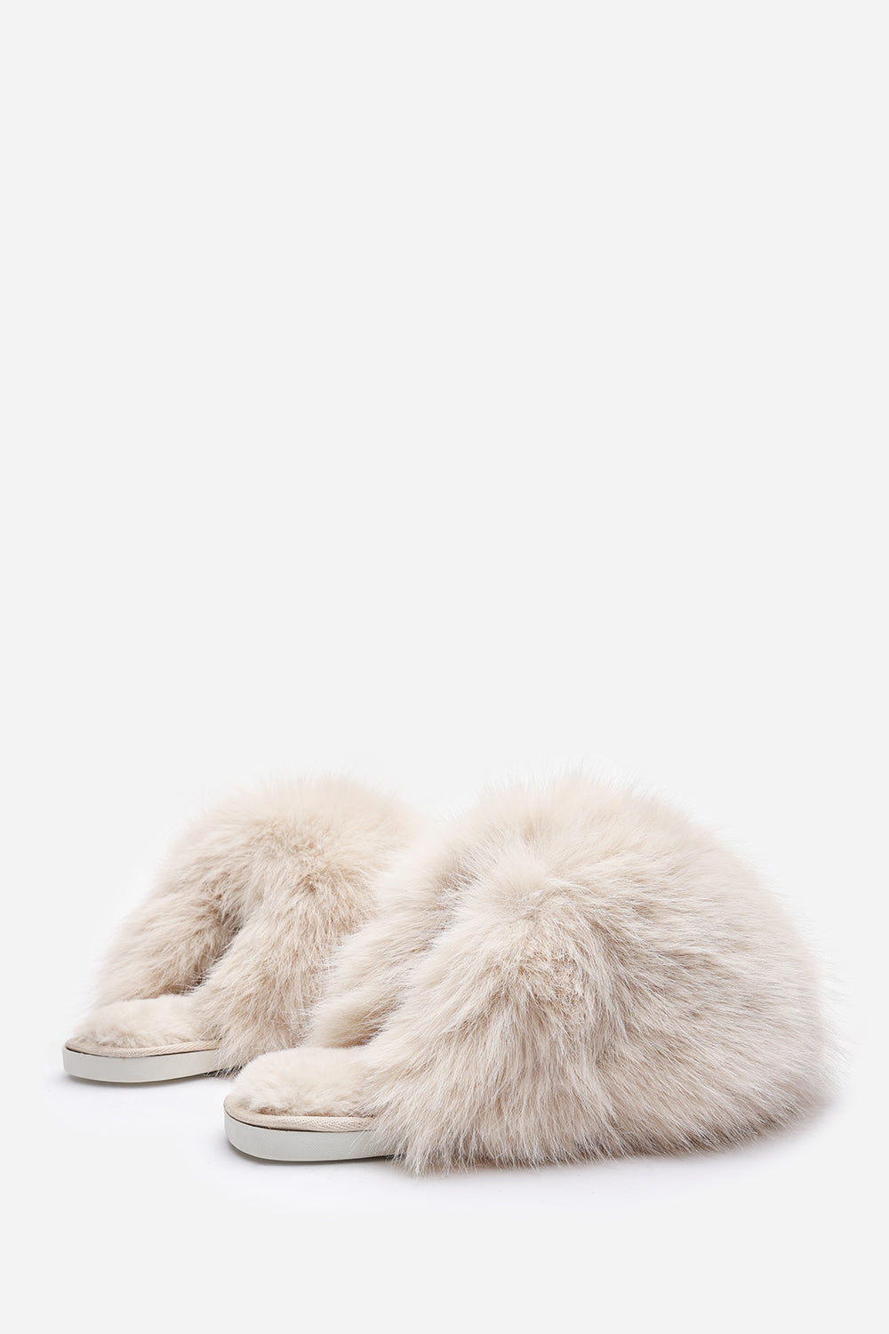 Inez Ultimate Fluffy Beige Faux Fur Mule Slippers