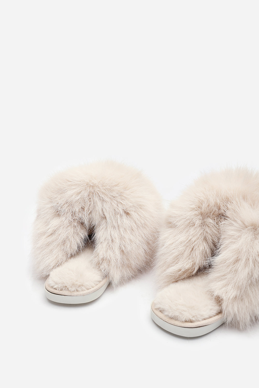 Inez Ultimate Fluffy Beige Faux Fur Mule Slippers