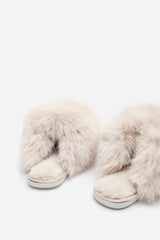 Inez Ultimate Fluffy Beige Faux Fur Mule Slippers