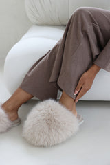 Inez Ultimate Fluffy Beige Faux Fur Mule Slippers