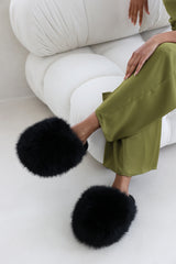 Inez Ultimate Fluffy Black Faux Fur Mule Slippers
