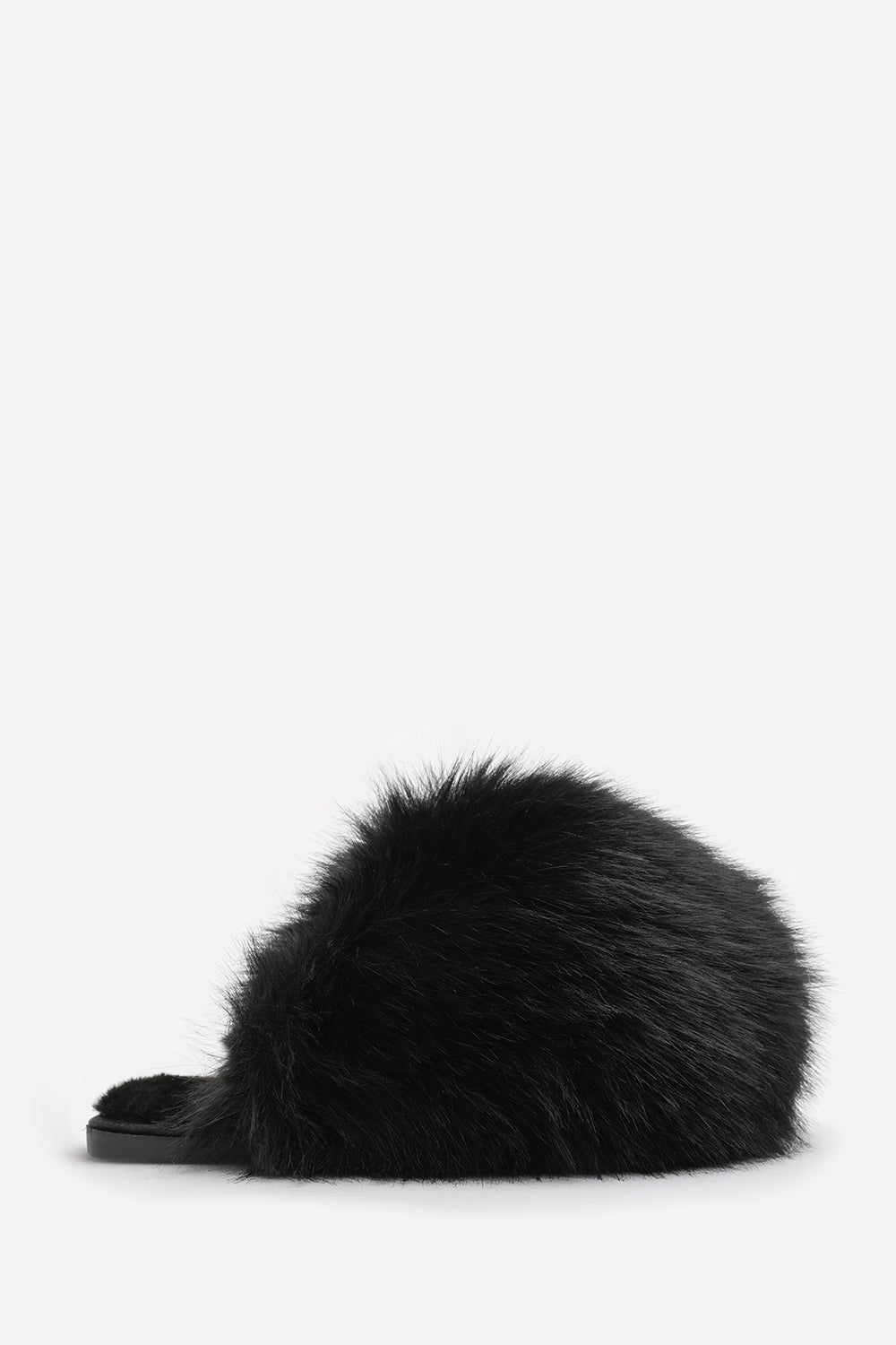 Inez Ultimate Fluffy Black Faux Fur Mule Slippers
