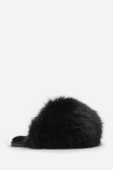Inez Ultimate Fluffy Black Faux Fur Mule Slippers