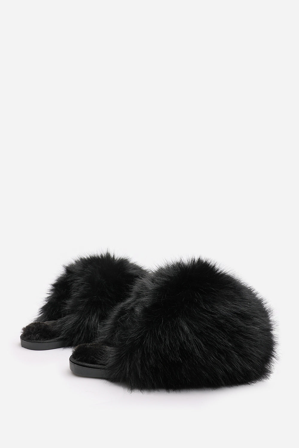 Inez Ultimate Fluffy Black Faux Fur Mule Slippers