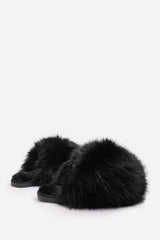 Inez Ultimate Fluffy Black Faux Fur Mule Slippers