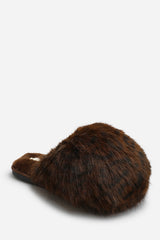 Keira Extreme Fluffy Oversized Faux Fur Slippers In Brown Leopard