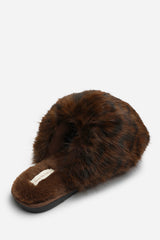 Keira Extreme Fluffy Oversized Faux Fur Slippers In Brown Leopard