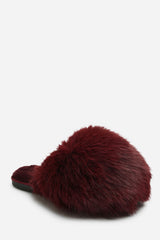 Keira Extreme Fluffy Oversized Faux Fur Slippers In Burgundy