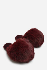 Keira Extreme Fluffy Oversized Faux Fur Slippers In Burgundy