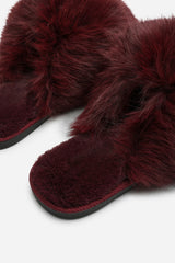 Keira Extreme Fluffy Oversized Faux Fur Slippers In Burgundy